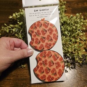 Floral Car Coaster Set - Red and Green